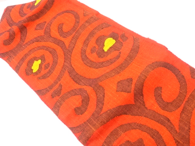 JAPANESE KIMONO / VINTAGE NAGOYA OBI / MAWATA TSUMUGI / WOVEN FLOWER ARABESQUE